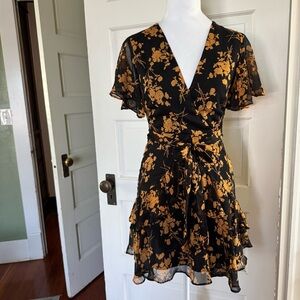 Princess Polly Black & Gold Lucci Floral Mini Dress size 2